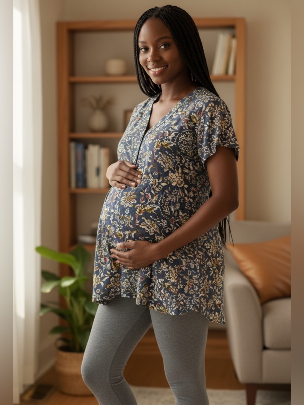 Isabel Maternity by Ingrid & Isabel Floral Print V-Neck Rayon Blouse. Size XS